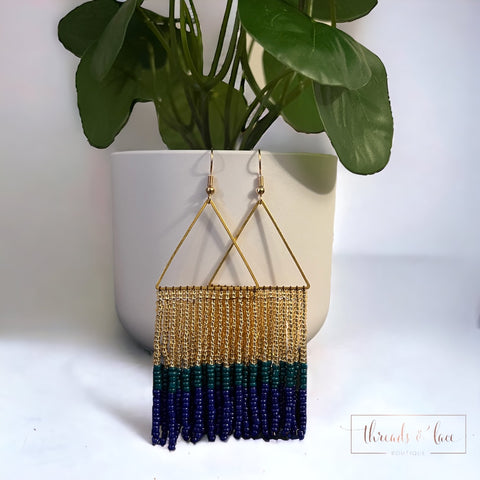 Gold and Blues Beaded Earrings